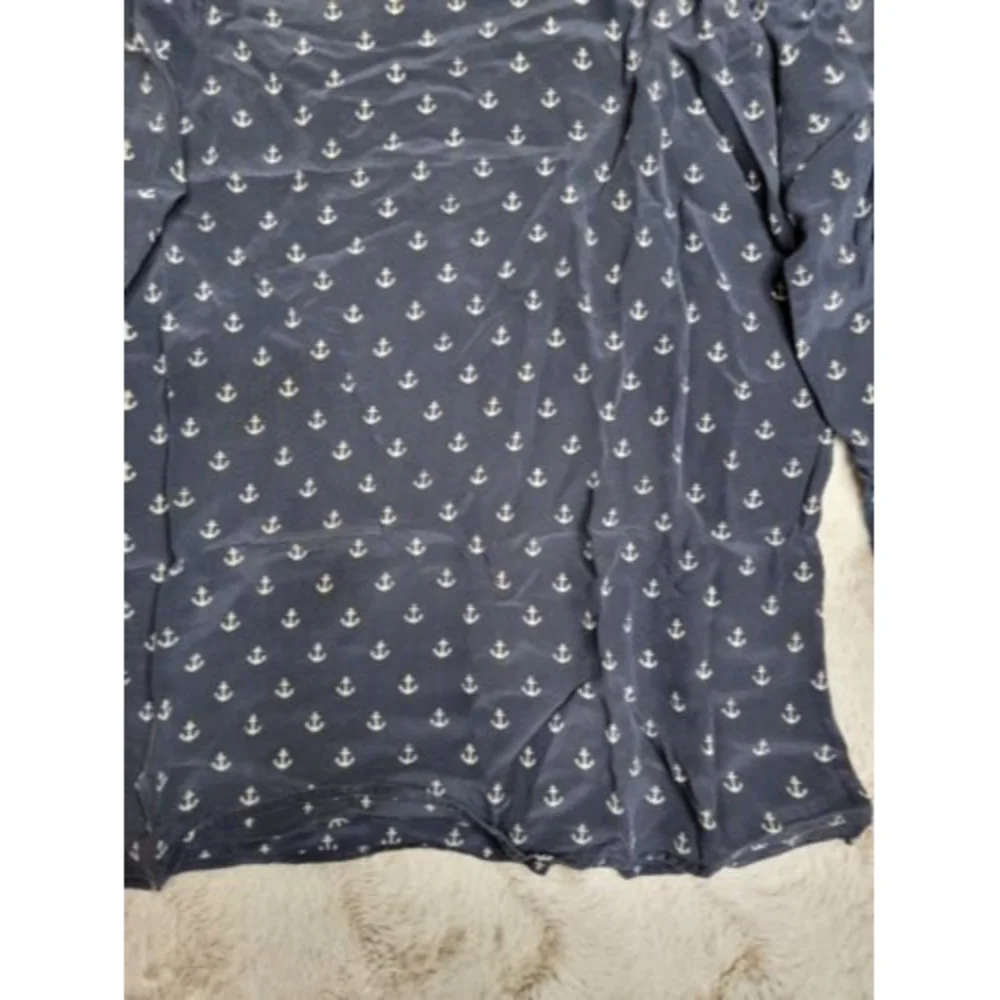 J Crew 100% Silk‎ Button Shoulder Accent Anchor Print Blouse Size 0